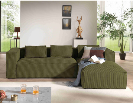 Stella - canapé d'angle - en velours côtelé - 4 places -style contemporain - droit