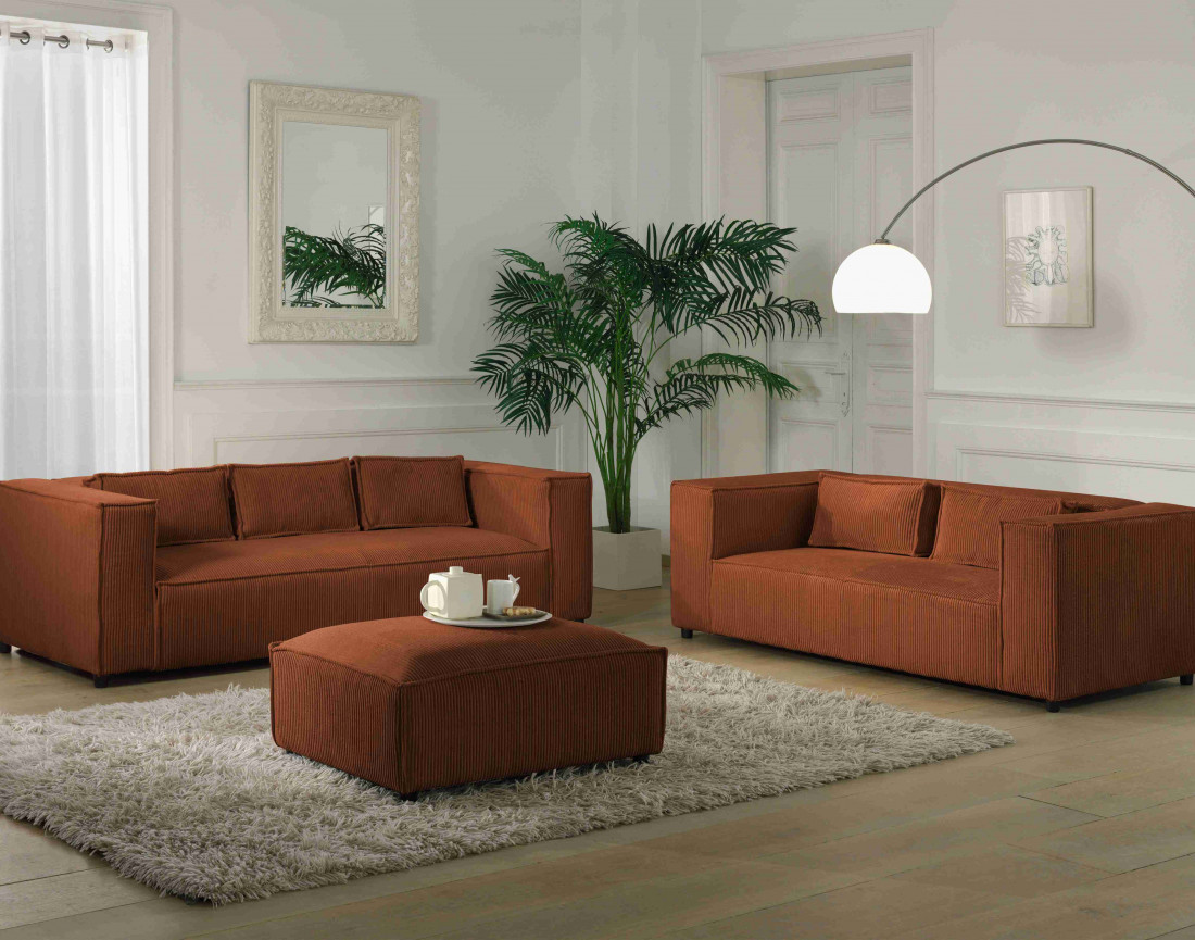 Stella - canapé fixe 3 places - en velours côtelé - style contemporain