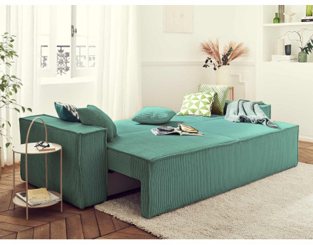 Dellia - canapé 3 places convertible avec coffre en velours côtelé - style contemporain