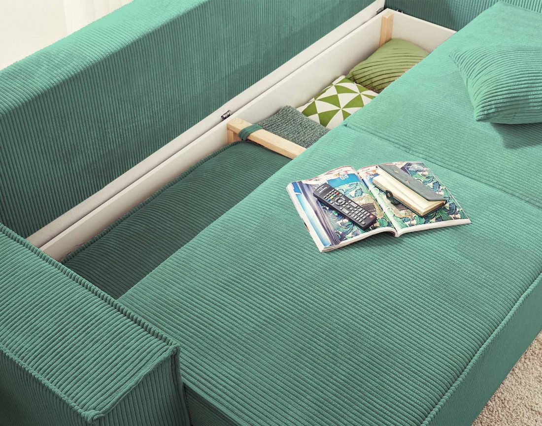 Dellia - canapé 3 places convertible avec coffre en velours côtelé - style contemporain