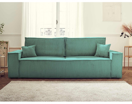 Dellia - canapé 3 places convertible avec coffre en velours côtelé - style contemporain