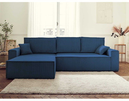 Dellia - canapé d'angle 4 places réversible convertible avec coffre en velours côtelé - style contemporain