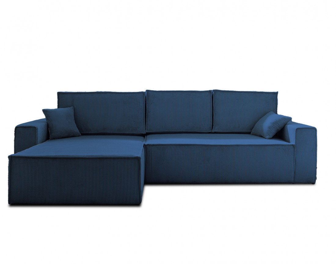 Dellia - canapé d'angle 4 places réversible convertible avec coffre en velours côtelé - style contemporain