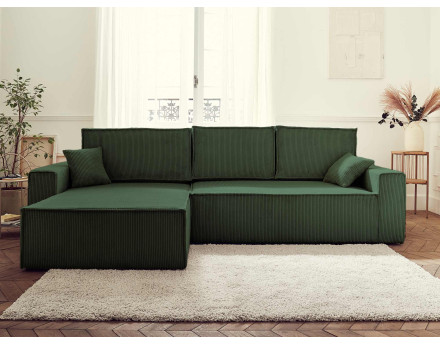 Dellia - canapé d'angle 4 places réversible convertible avec coffre en velours côtelé - style contemporain