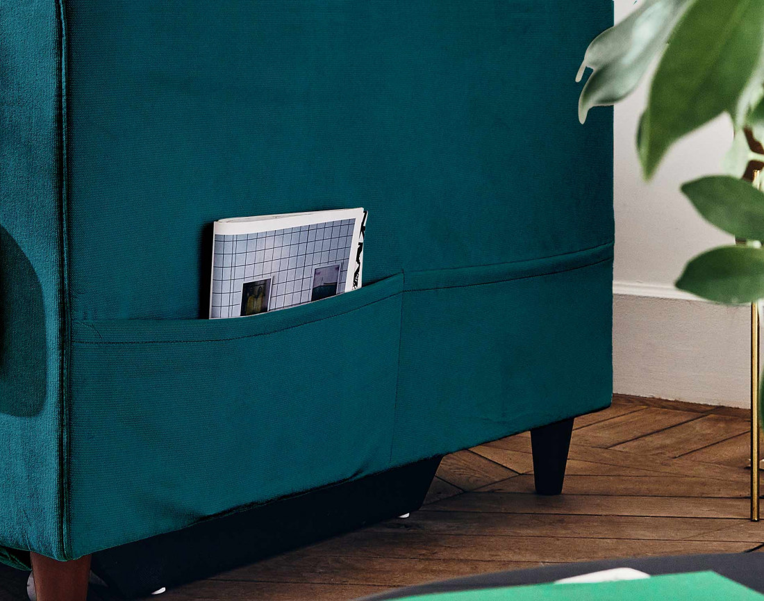 Canapé panoramique en U 7 places convertible avec coffre en velours Anna