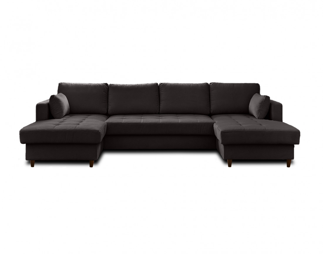 Canapé panoramique en U 7 places convertible avec coffre en velours Anna