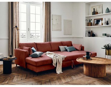 Canapé panoramique en U 7 places convertible avec coffre en velours Anna