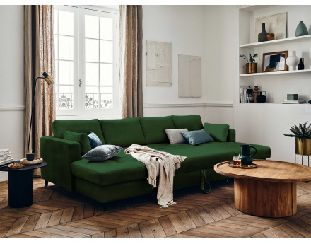 Canapé panoramique en U 7 places convertible avec coffre en velours Anna