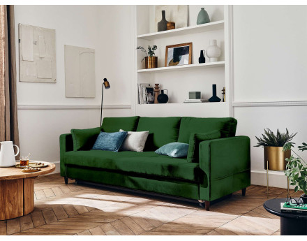 Canapé droit 3 places convertible avec poche en velours Anna