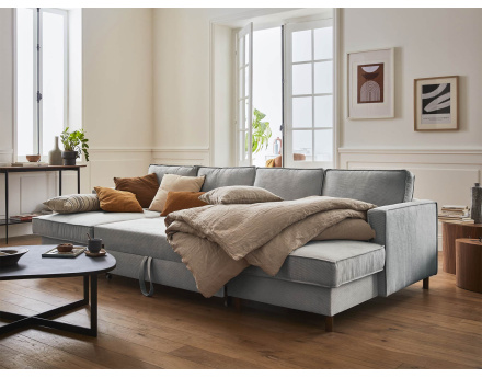 Canapé panoramique en U 7 places convertible avec coffre en velours côtelé Jake