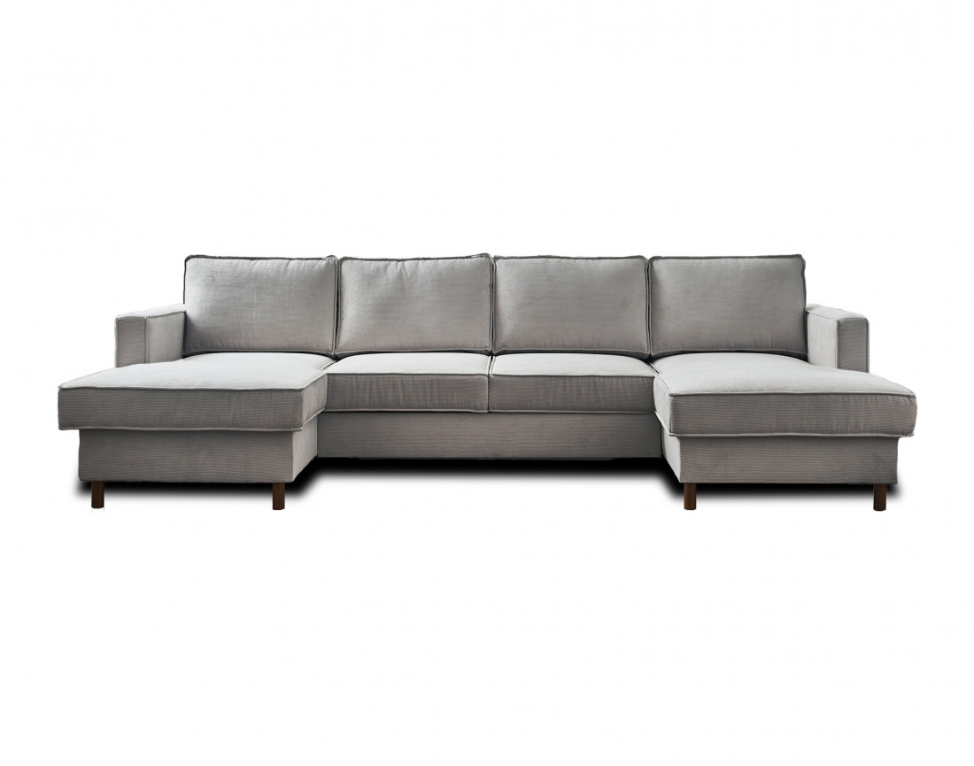 Canapé panoramique en U 7 places convertible avec coffre en velours côtelé Jake