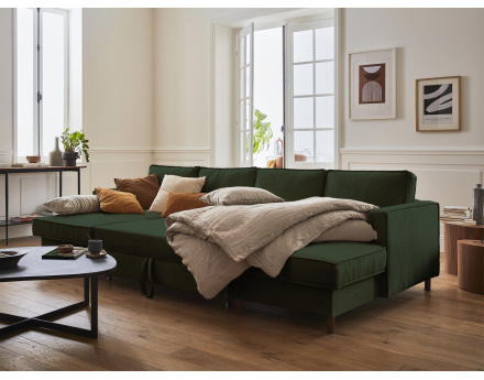 Canapé panoramique en U 7 places convertible avec coffre en velours côtelé Jake