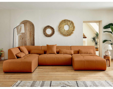 Canapé panoramique d'angle gauche 7 places en tissu Onyx