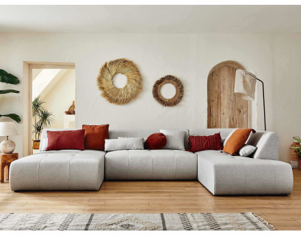 Canapé panoramique d'angle droit 7 places en tissu Onyx