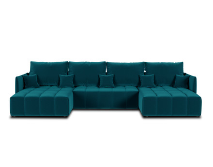 Canapé panoramique en U 7 places convertible avec coffre en velours Petra