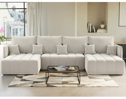 Canapé panoramique en U 7 places convertible avec coffre en velours Petra