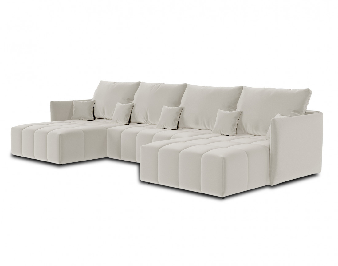 Canapé panoramique en U 7 places convertible avec coffre en velours Petra