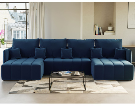 Canapé panoramique en U 7 places convertible avec coffre en velours Petra