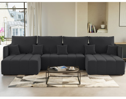 Canapé panoramique en U 7 places convertible avec coffre en velours Petra