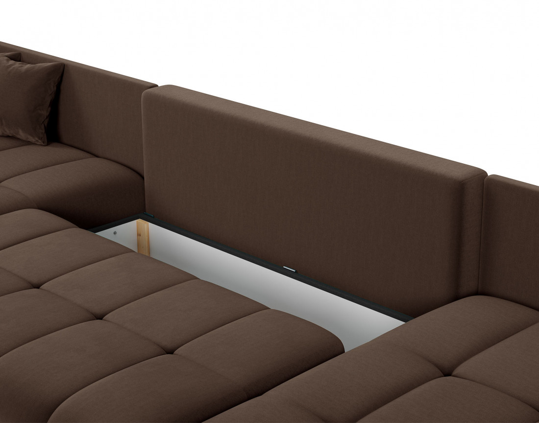 Canapé panoramique en U 7 places convertible avec coffre en velours Petra