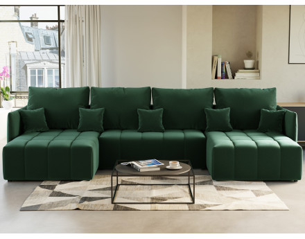 Canapé panoramique en U 7 places convertible avec coffre en velours Petra