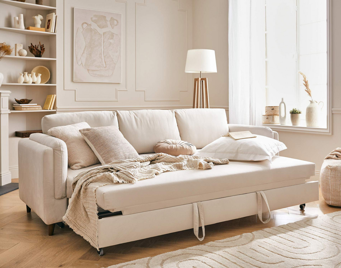 Canapé 3 places convertible en velours Brooke