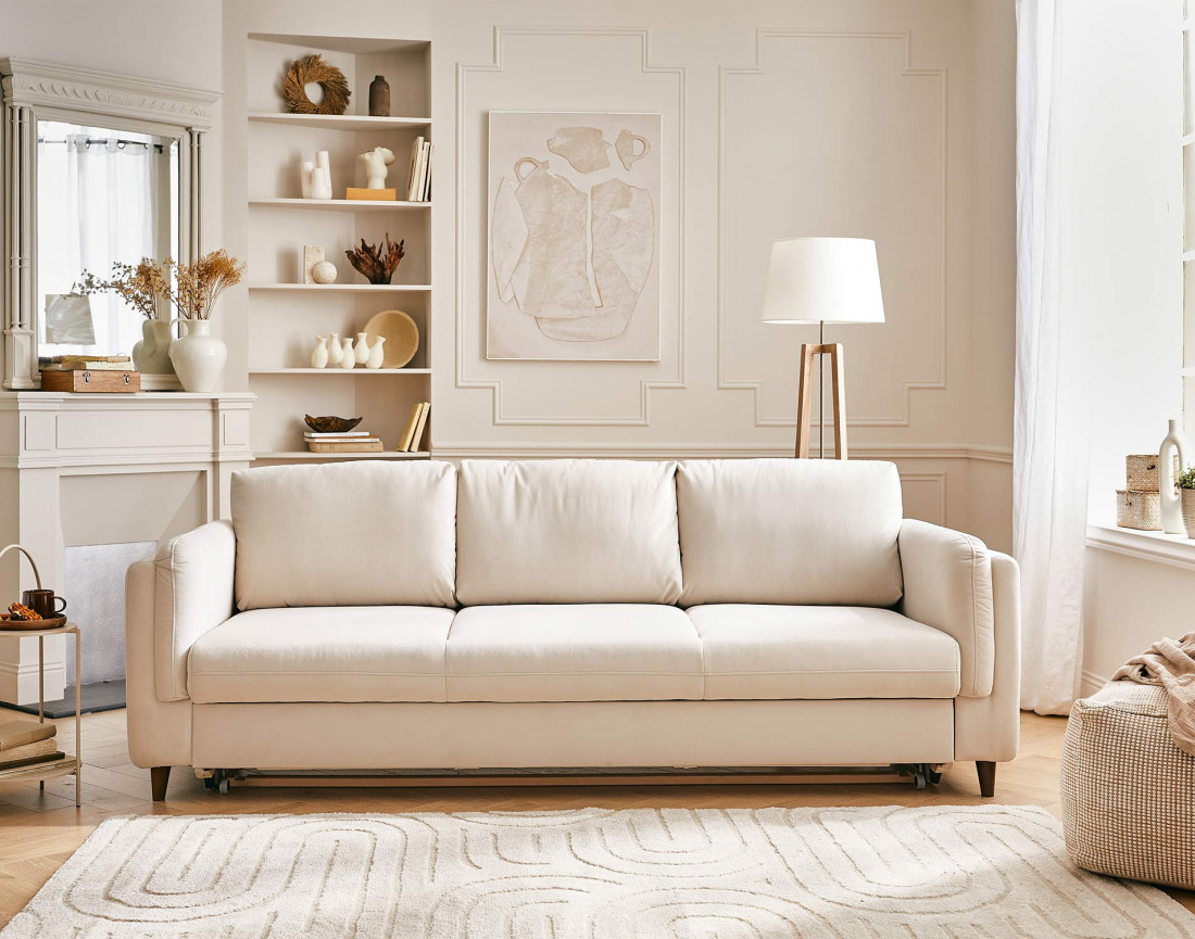 Canapé 3 places convertible en velours Brooke