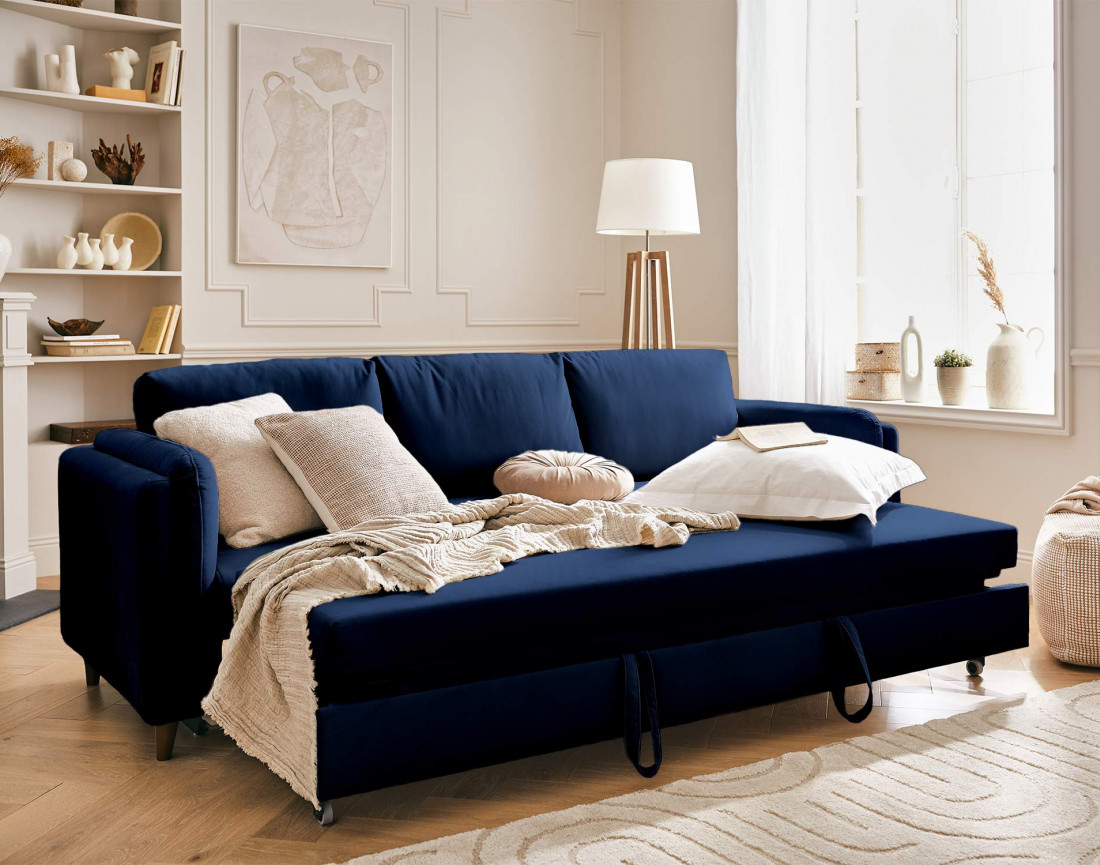 Canapé 3 places convertible en velours Brooke