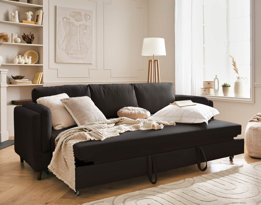 Canapé 3 places convertible en velours Brooke