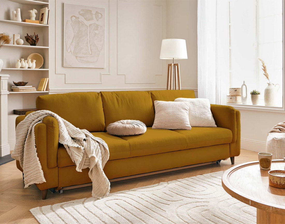 Canapé 3 places convertible en velours Brooke