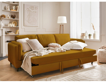 Canapé 3 places convertible en velours Brooke