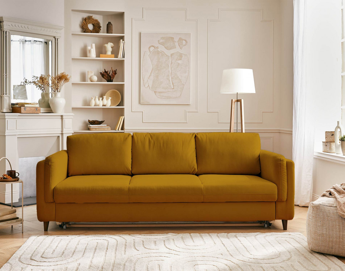 Canapé 3 places convertible en velours Brooke