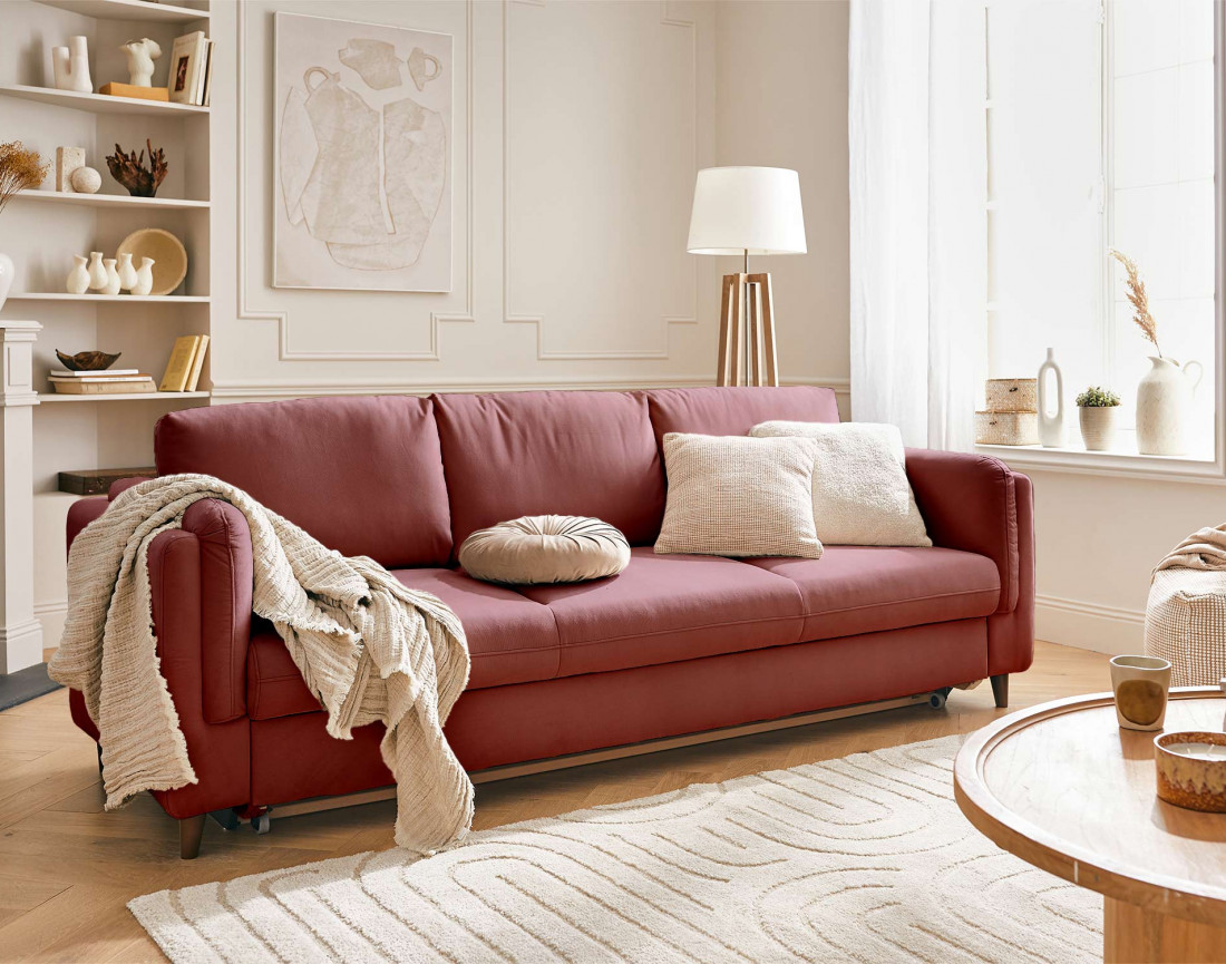 Canapé 3 places convertible en velours Brooke