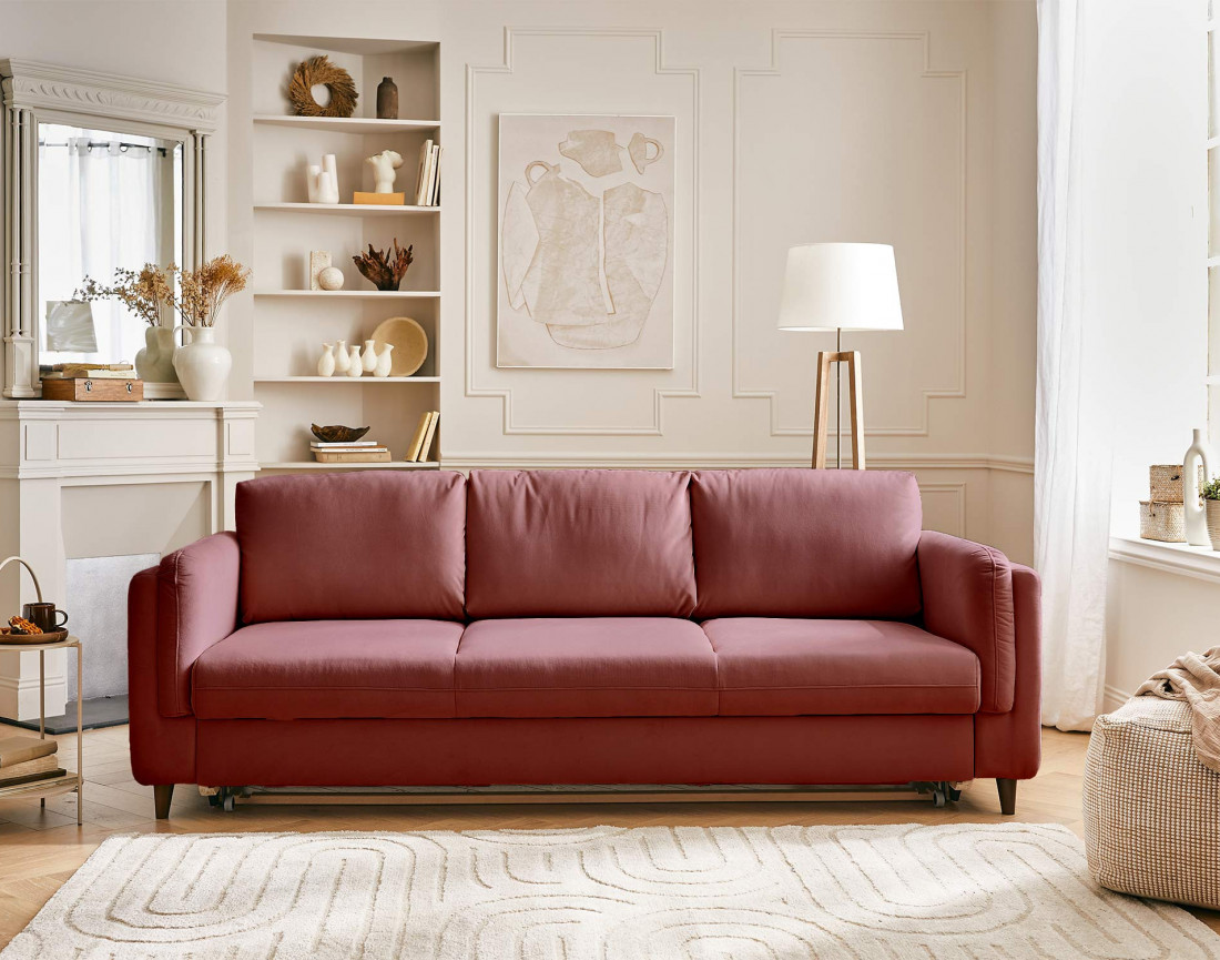Canapé 3 places convertible en velours Brooke