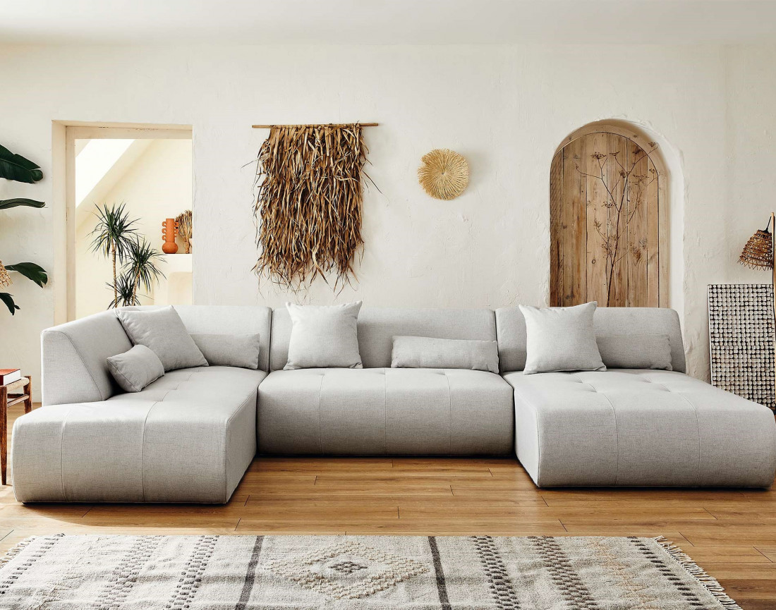 Canapé modulable panoramique d'angle gauche 7 places - en tissu - Onyx