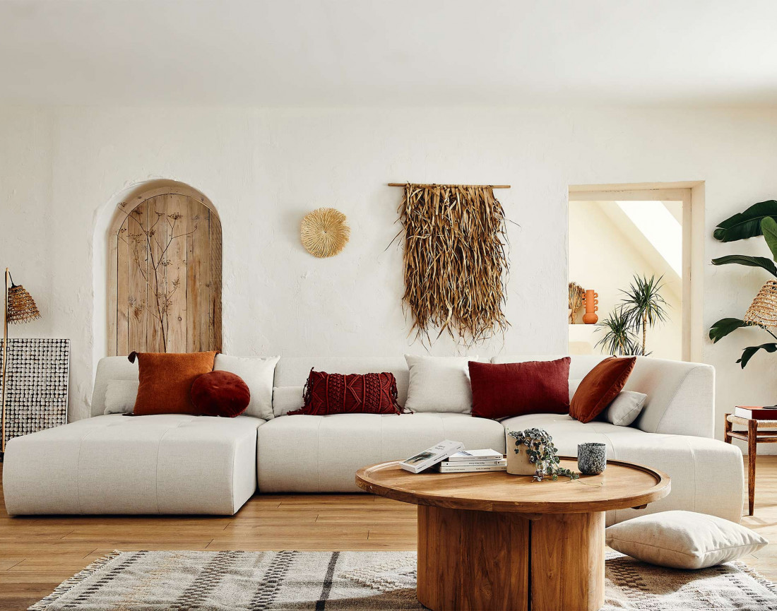 Canapé modulable panoramique d'angle droit 7 places - en tissu -Onyx