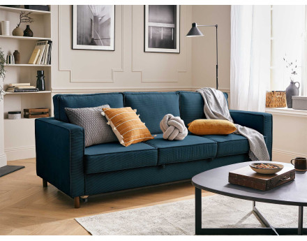Canapé 3 places convertible en velours côtelé Jake
