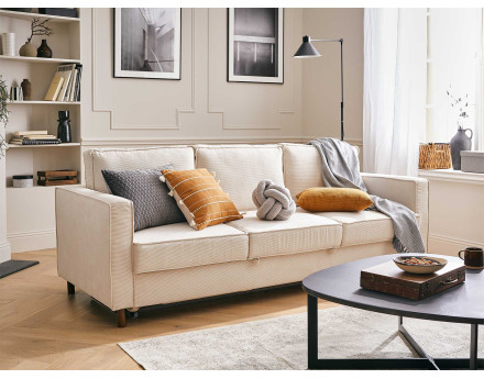 Canapé 3 places convertible en velours côtelé Jake