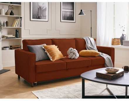 Canapé 3 places convertible en velours côtelé Jake