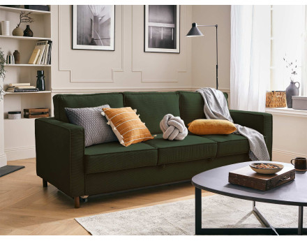 Canapé 3 places convertible en velours côtelé Jake