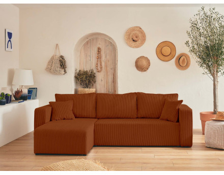 Canapé d'angle réversible 4 places convertible avec coffre en velours côtelé Topaze