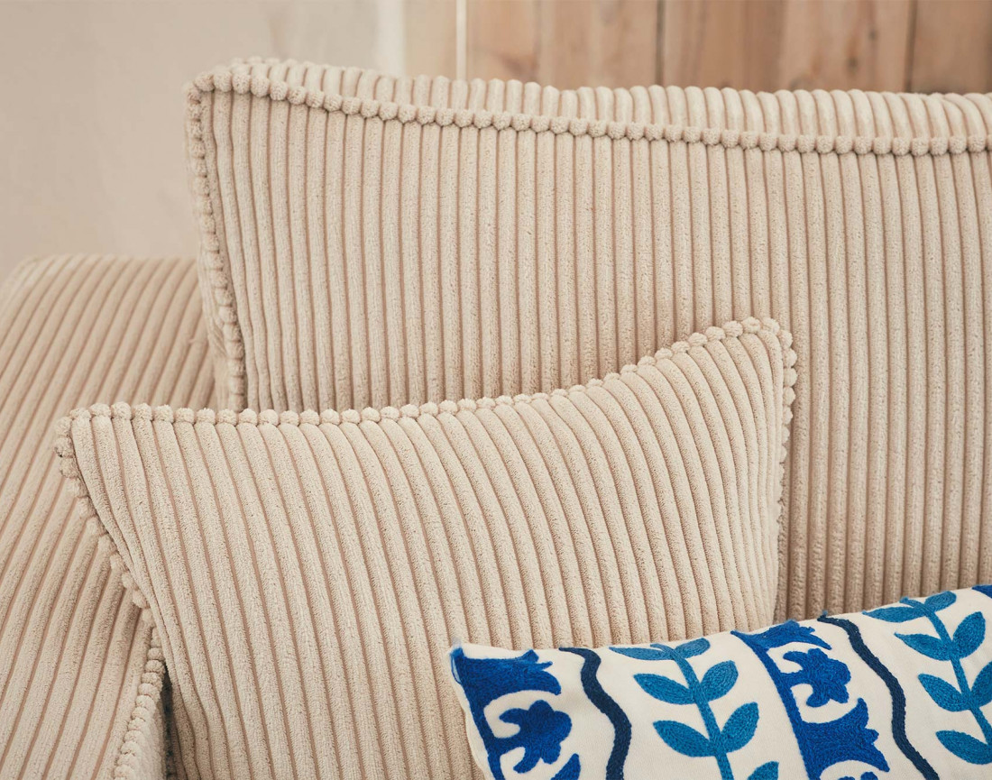 Canapé panoramique en U 7 places convertible avec coffre en velours côtelé Topaze