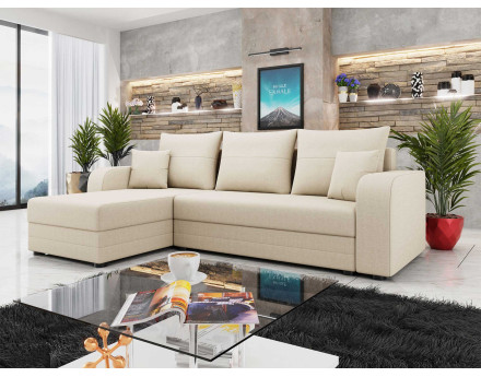 Canapé d'angle réversible 4 places convertible avec coffre en tissu Harvey