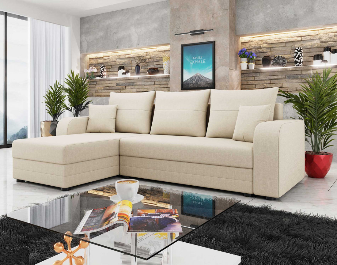 Canapé d'angle réversible 4 places convertible avec coffre en tissu Harvey