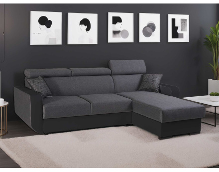 Canapé d'angle réversible 4 places convertible avec têtieres et coffre Dustin