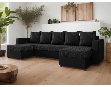 Romy - canapé panoramique en U 7 places convertible avec coffre en tissu et PU