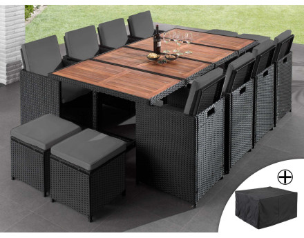 Cuba - salon de jardin encastrable 12 places en résine tressée