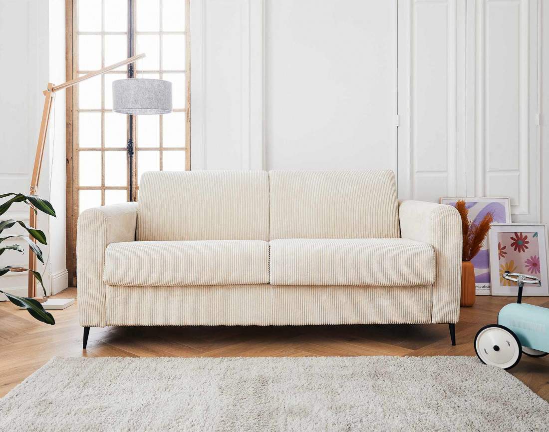 Canapé 3 places convertible express quotidien en velours côtelé Owen