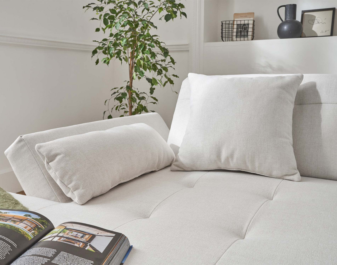 Canapé panoramique d'angle droit 7 places convertible en tissu Vermont