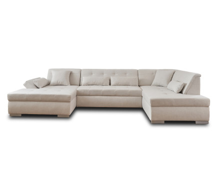 Canapé panoramique d'angle droit 7 places convertible en tissu Vermont